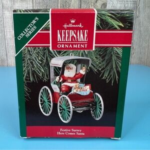 Hallmark Keepsake Ornament Here Comes Santa Festive Surrey Handcrafted Date 1990